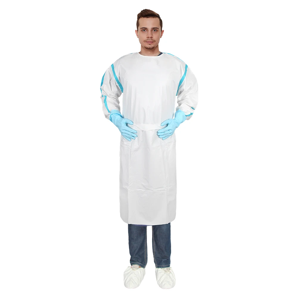 Protective gown with tapes Protective gown with tapes